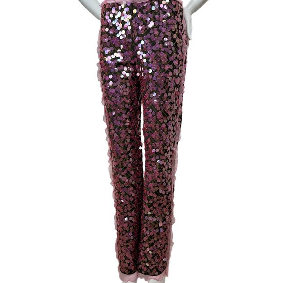 FENDI 2000 pink sequin silk ruffle pants y2k - Picture 1 of 11
